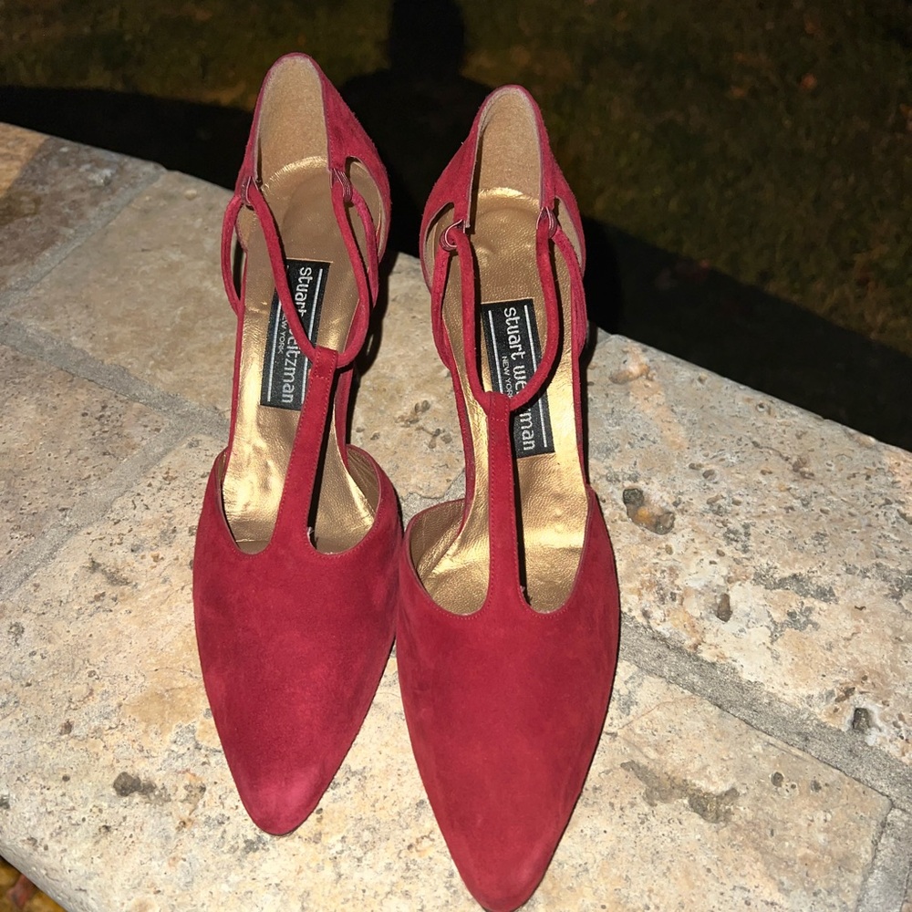 Vintage Stuart Weitzman Vintage Style Suede T Strap Kitten Heels